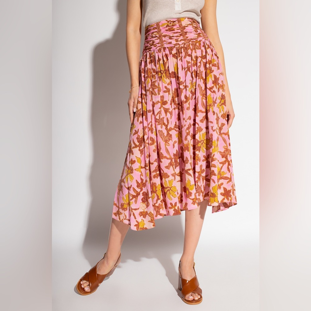 Ulla Johnson Amaia Pleated Pink Floral Silk Skirt | Size 6